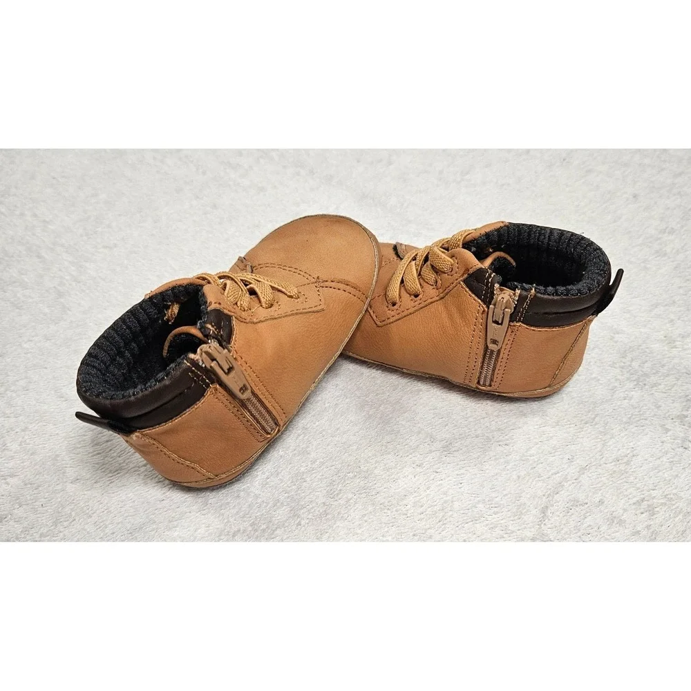 UGG Baby Brown Faux Leather Lace-Up Booties Side Zip Shoes 6-12 Months